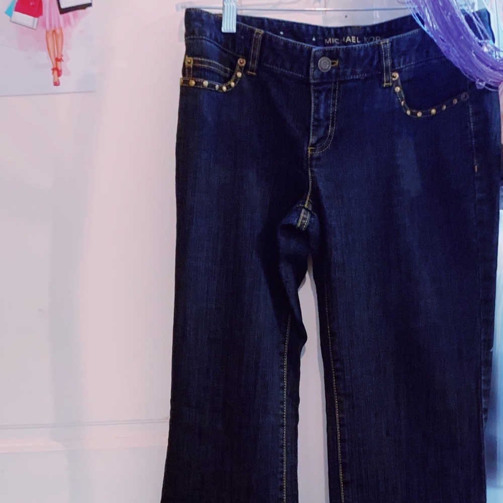 NWOT⭐️LIMITED EDITION AUTHENTIC Y2K MICHEAL KORS STUDDED DARKWASH FLARE JEANS 4P